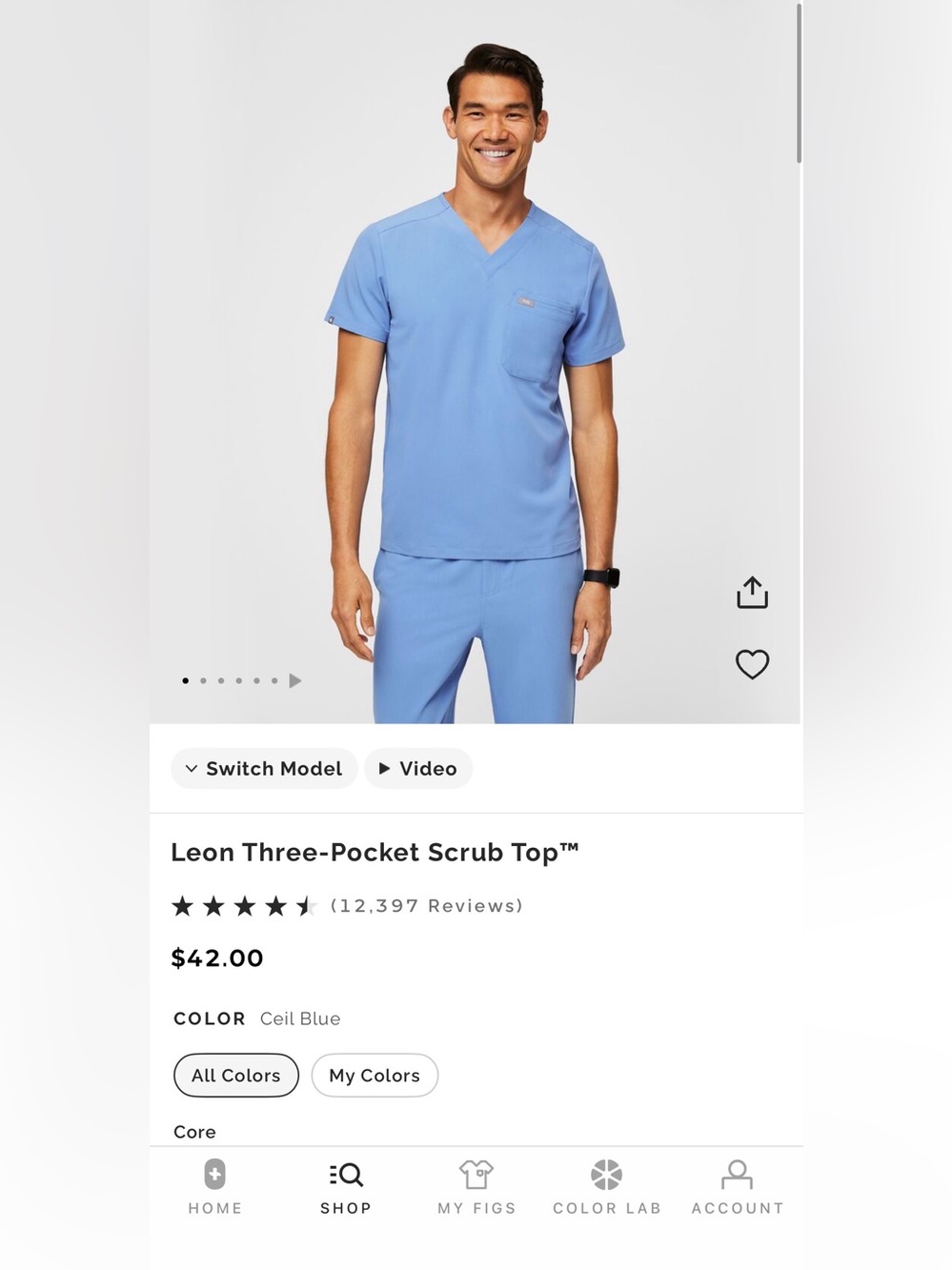 FIGS Ceil Blue Two Pocket Leon Scrub Top